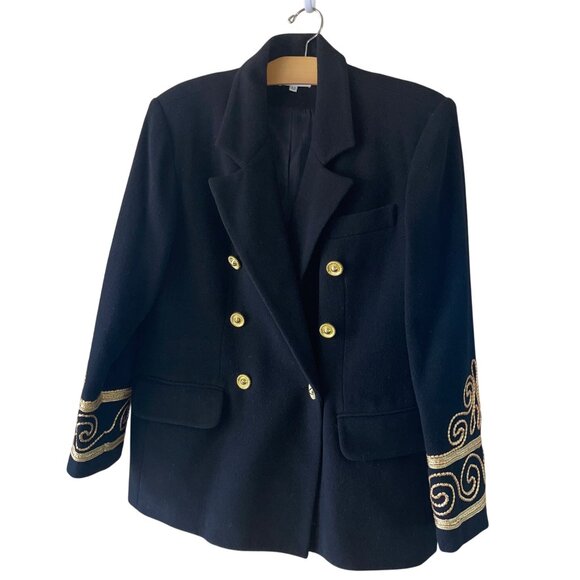 Lew Magram Collection Vintage Womens Blazer Size 12 Black Nautical Military - Picture 2 of 11